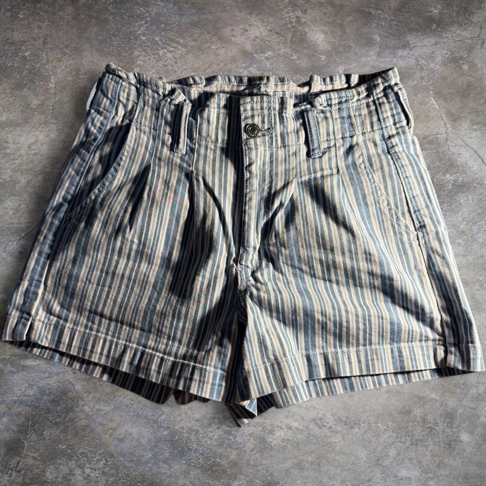 American Eagle Blue White Striped Paperbag Denim Shorts Womens Size 8 Summer